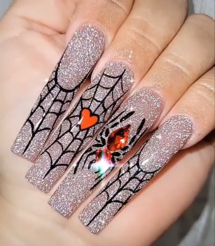 halloween glitter nails
